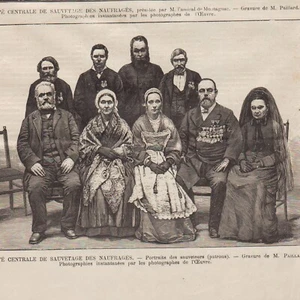 Société centrale de sauvetage des naufragés Sauveteurs - Gravure de presse 1886 - Picture 1 of 2
