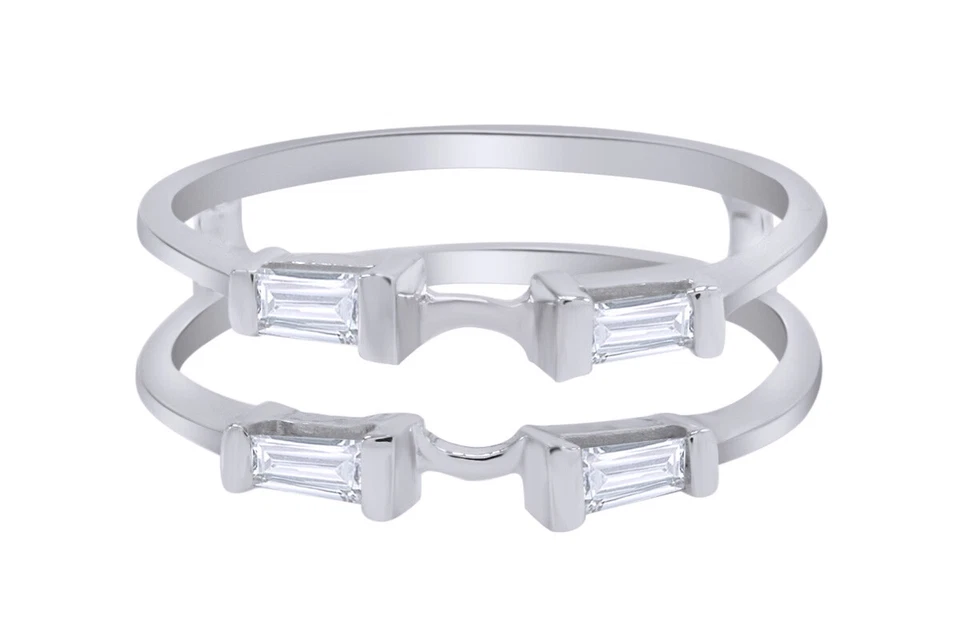 Anillo doble protector potenciador alianza de boda de diamantes naturales en plata de ley 925 Foto 1 de 4