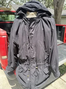 GAP Coat Women's Large Black Parka Jacket Full Zipper + Hood Long Military Style - Picture 1 of 18