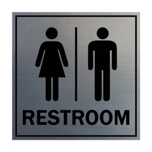 Square All Gender Restroom Sign with Adhesive Tape (Brushed Silver) - Small - Picture 1 of 1