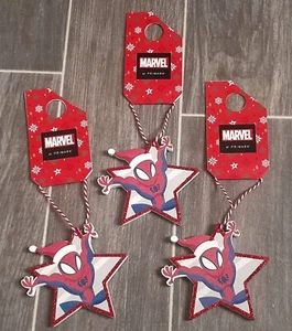 Set of 3 Marvel SPIDER-MAN Wooden Shaped Christmas Tree Ornaments Decorations - Picture 1 of 3