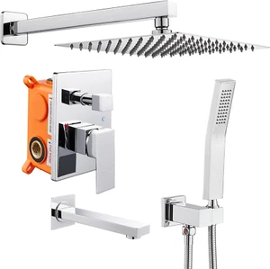 Rainfall Shower System with Tub Spout, 10 Inch Rain Shower and Handheld, Shower - Picture 1 of 8