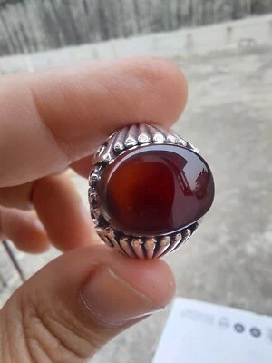 Anillo Sufí Yemení MARRÓN AQEEQ Kabadi Hígado Ágata Hecho a Mano Plata Hombres Foto 1 de 4