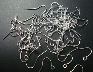 50 silver plated plain fish hook earring wires open bottom dangle loop FPH026 - Picture 1 of 3