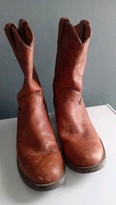 Justin Roper Boots Brown Leather Western Cowboy Pull On Boots Size? - Picture 1 of 9