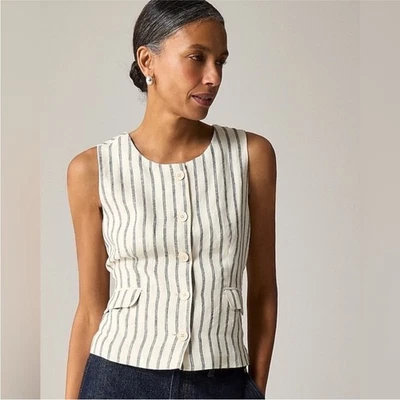 J. Crew Crewneck Vest in Striped Linen - Size 8 - Image 1 of 4