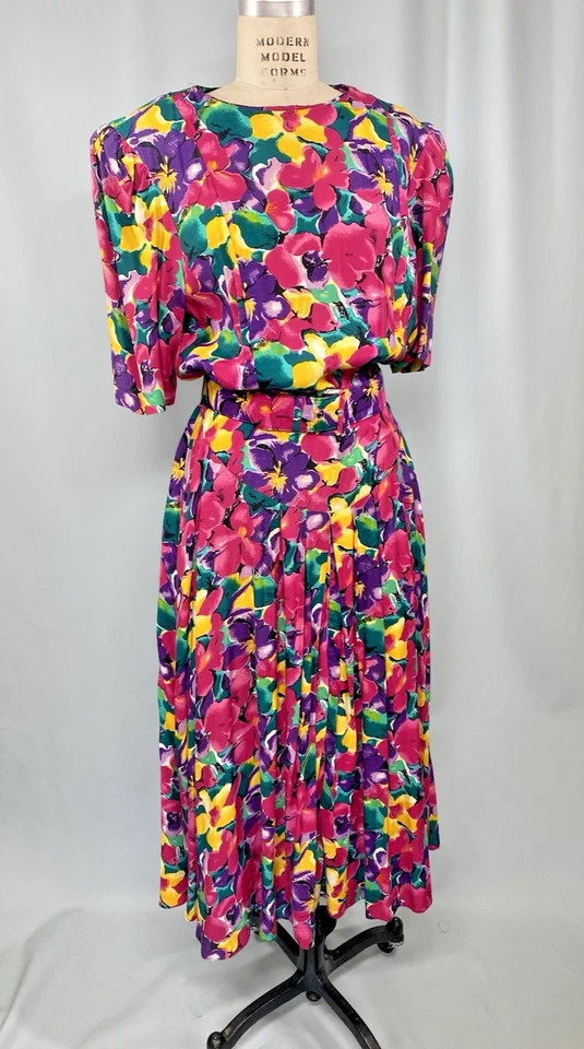 Vintage Dress SIZE XL EXTRA LARGE 11/12 floral rayon E.D. MICHAELS 80s 90s pink - Image 1 of 4