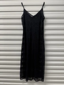 Vintage Halston Navy Sheer / Black Velvet Burn  V- Neck  A-Line Lingere - Medium - Picture 1 of 15