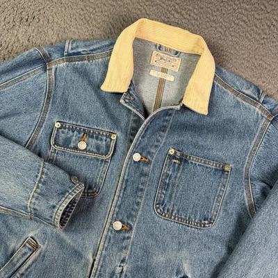 Vintage Polo Ralph Lauren Dungarees Denim Jacket Mens L Blue Corduroy Collar 80s - Image 1 of 4