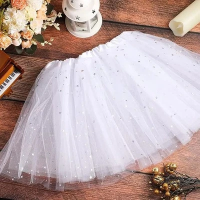A LIITTLE TREE WHITE Sparkling Tutu Skirt Adult Lady Woman Fancy Dress Hen Night Party