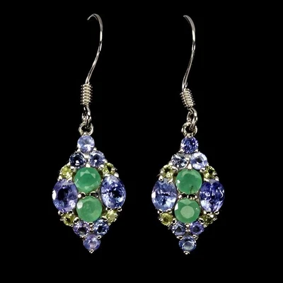 925 Sterling Silver Earrings Oval Tanzanite 4x3mm Emerald Gemstone Jewelry - Image 1 of 4