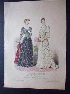 Gravures mode: la mode illustrée de 1892...toilettes de Mme Gradoz N°8 - Picture 1 of 13