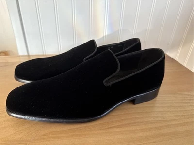 $328 Saks Fifth Avenue черный бархат смокинг мокасины США 9 / ЕС 42 сделано в Италии - Изображение 1 из 4