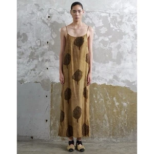 Abito Slip Uma Wang Anaya (TG. M) Cupro Viscosa Orlo Grezzo Midi Maxi Tan Stampa Albero - Foto 1 di 16