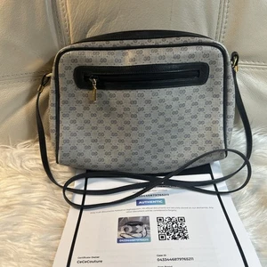 Vintage Gucci Crossbody Bag Blue Gg Logo 80s Certificate Of Authentic Charms! - Picture 1 of 19