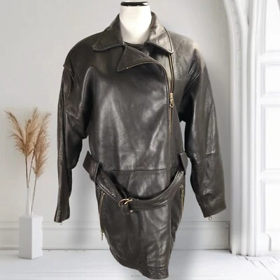 Chaqueta de moto Andrew Marc Henri Bendel de cuero talla S cremallera completa cinturón cremallera puños Foto 1 de 4