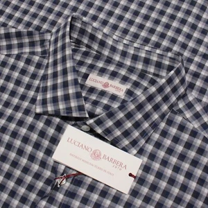 Luciano Barbera NWT Casual Button Down Shirt Size XXL in Blue/Gray Check Cotton - Picture 1 of 11