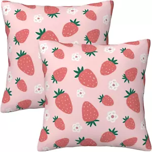 Strawberry Throw Pillow Cover 18X18 in Set of 2 Cushion Farmhouse Pillow Covers - Picture 1 of 8
