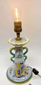 VTG Raffaellesco Grazia Deruta Italy Dragon Scrolls Floral Lamp 5 5/8” X 11” - Picture 1 of 11