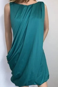 OASIS size 8 34 small Green Grecian Wrap Sleeveless Satin Lined Short Mini Dress - Picture 1 of 5