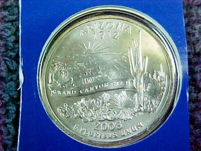  2008 P ARIZONA STATE QUARTER FROM MINT SET BU IN CELLO - Image 1 of 2