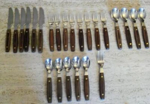 GINKGO YOSEMITE 18/8 STAINLESS STEEL AND WOOD HANDLE FLATWARE 24 PIECES - Imagen 1 de 6