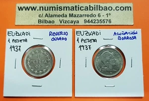 @ 2 Error @ Bilbao 1 Peseta 1937 Reverse Swirl And Coinage Blurred Basque - Picture 1 of 5
