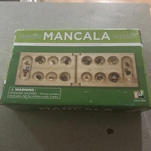 Mancala Game Folding Bamboo Board Two Player Compact All Pieces Included - Picture 1 of 5