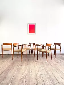 6 Dänische Mid Century Teak Armlehnen - Stühle, Niels Møller #57, J.L. Moller - Bild 1 von 15