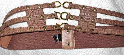 Cinto largo feminino estilo espartilho camelo elástico nas costas cor dourada estilo frontal - Imagem 1 de 4