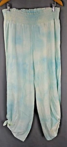 Vanilla Womens Pants XL Blue Linen Blend Tie Dye Ankle Tie Boho Festival NEW - Picture 1 of 14
