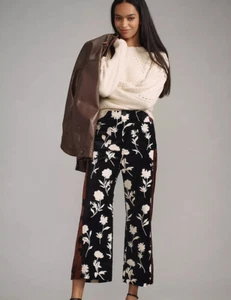 Anthropologie Colette Cropped Velvet Wide Leg Pants Maeve Side Stripe Sz 26 NEW - Picture 1 of 9