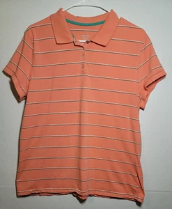 Cherokee Short Sleeve Polo Shirt YOUTH XXL Coral w/ Teal & White Stripes  - Picture 1 of 7