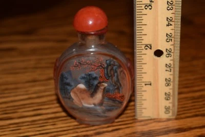 Vintage Reverse Inside Painted Glass Chinese Snuff Bottle Camel & Floral - Image 1 of 4