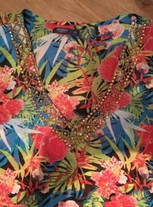 manguun Damen Blusen Pailette V-Ausschnitt mehrfarbig gemustert Gr. 44 - Bild 1 von 4