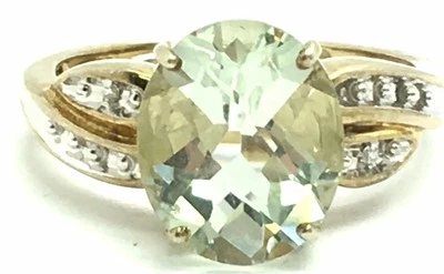 Anillo de cóctel de plata esterlina de dos tonos prasiolita con acento de circonita cúbica banda superpuesta curva Foto 1 de 4