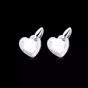 18K REAL PLATINUM FILLED HEART STUD EARRINGS MADE WITH SWAROVSKI CRYSTALS WG45 - Picture 1 of 4