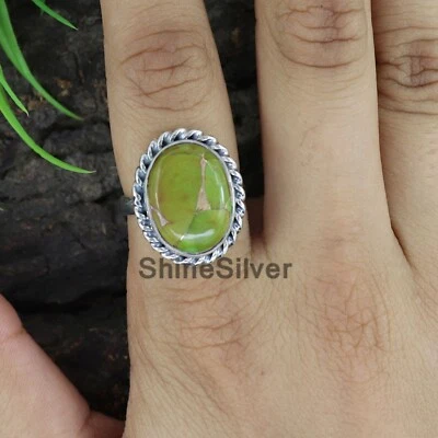 Anillo llamativo verde cobre turquesa plata esterlina 925 maciza talla 7 EE. UU. JN79 Foto 1 de 4