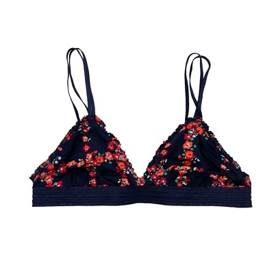 Aerie Navy Floral Printed Unlined Wireless Triangle Bralette Size Large - Image 1 of 4