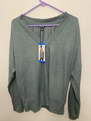 Suéter Buffalo David Bitton Super Suave Acogedor Cuello en V Verde Salvia Top L Foto 1 de 3