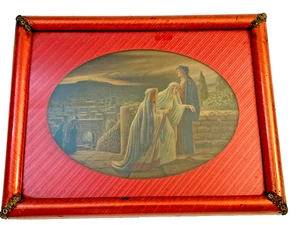 Antiguo estampado religioso cristiano “El regreso del Calvario” Virgen María - Imagen 1 de 7