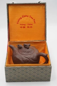 Yixing Zisha Purple Clay Dragon & Koi Relief Teapot with Movable Head & Tongue - Picture 1 of 12