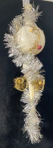 Vintage Weihnachtsschmuck weiß Glitzer, silber und gold Lametta Glas - Bild 1 von 10