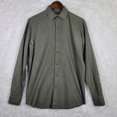 Camisa abotonada manga larga de algodón cepillado verde Sm Massimo Dutti para hombre Foto 1 de 4