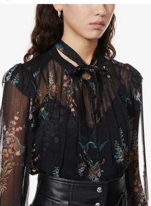 All Saints Lara Melisma Shirt Sheer Size 8 Black Floral Long Sleeve Witchy Goth - Picture 1 of 10