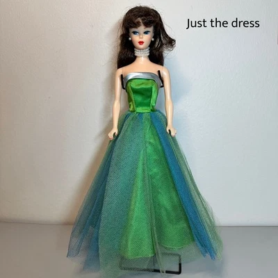 Barbie Senior Prom #951 Green Blue Satin DRESS only Vintage 1963 Japan NM - Image 1 of 4