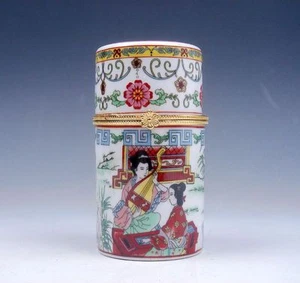 Famille-Rose Lady Musicians Painted Porcelain Toothpick Holder Home Decor #L3 - Picture 1 of 1