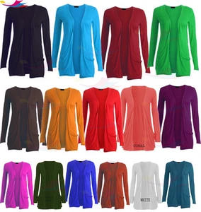 Womens Ladies Long Sleeve BOYFRIEND CARDIGAN With Pockets Plus lot Sizes 8-26 - Picture 1 of 22