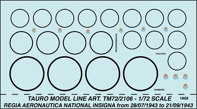 TAURO MODEL TM72/2106 INSEGNE NAZIONALI REGIA AER. 28/07/1943 - 21/09/1943 1:72 - Immagine 1 di 2