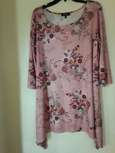 LBISSE Pink Floral Print Tunic Mini Dress 1X - Picture 1 of 3